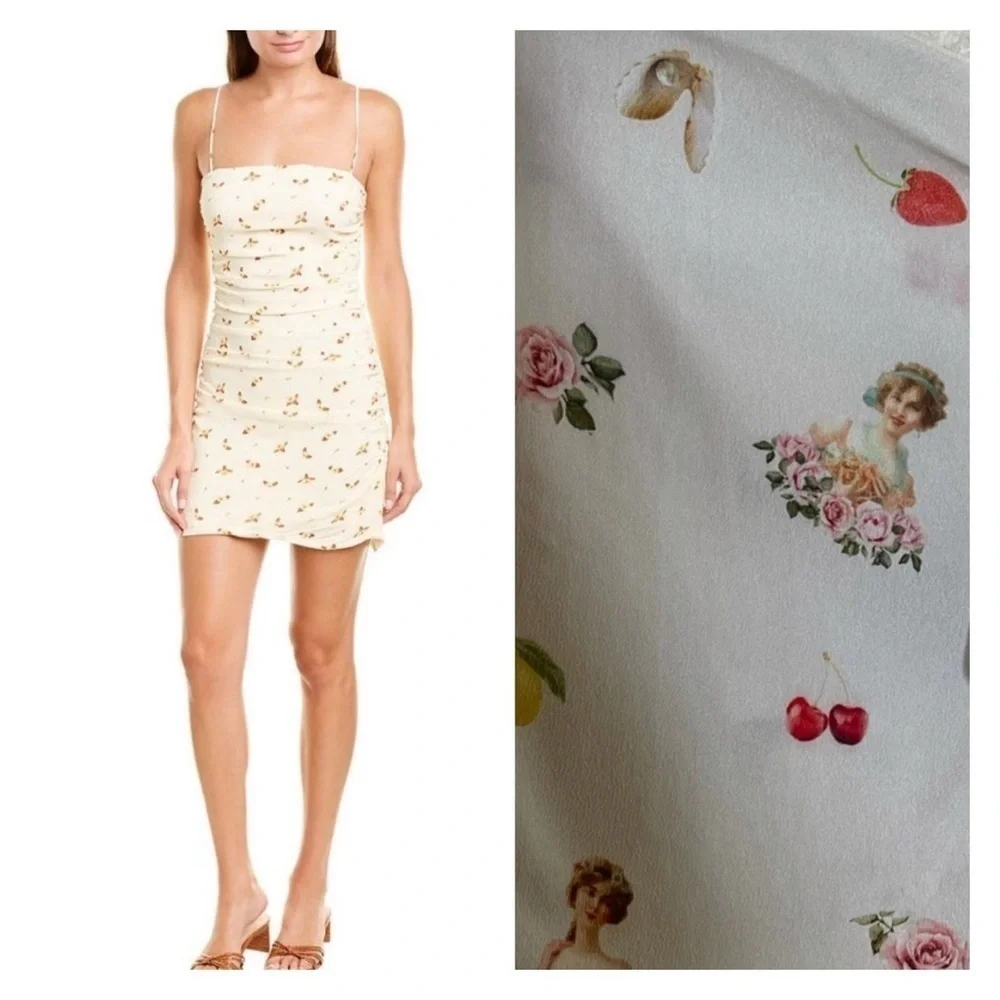 WeWoreWhat Ronnie Ruched Mini Dress Garden Ladies Print White S